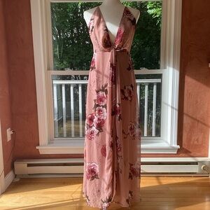 Boohoo Pink Wrap Tie Front Maxi Dress